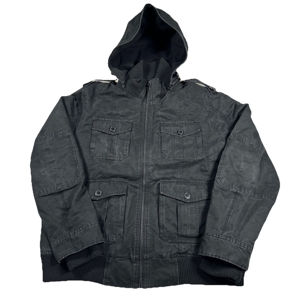 Levis‎ Bomber Jacket Men's XL Black Utility Military Full Zip  Quilt Fleece Line